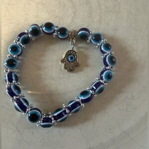 Blue Evil Eye Bracelet with Silver Accents